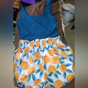 Blue Tank Romper with Orange Fruit Print Skirt
